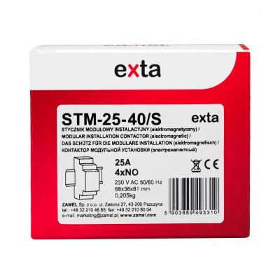 Stycznik modułowy ze sterowaniem r ręcznym, instalacyjny 25A 4xNO 230V AC TYP: STM-25-40/S ZAMEL (EXT10000314-WUN)